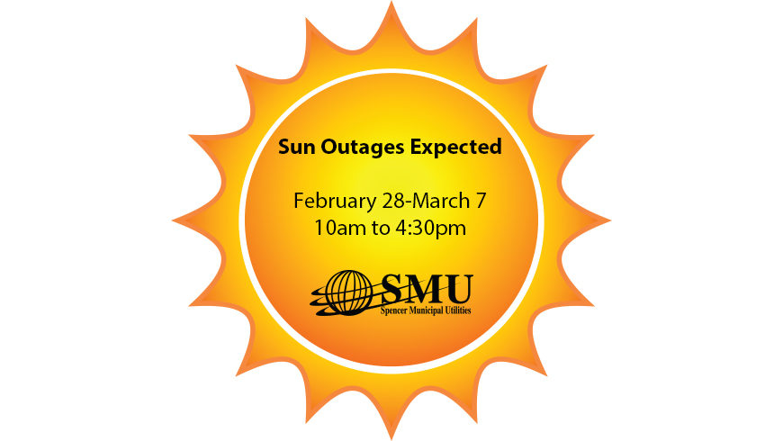 Sun outages expected February 28-March 7 10am to 4:30pm SMU logo in sun